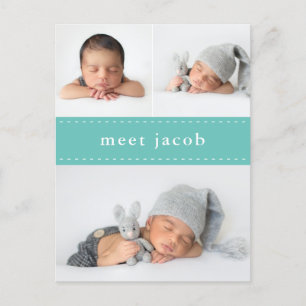 Moderne Simple Chic Cute Stitch Photo Baby Birth Aankondigingskaart