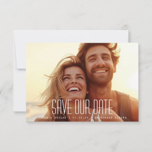 Moderne Simple Dashed Photo Save The Date (Voorkant)