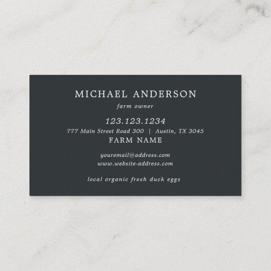 Moderne  Simple Duck Boerderij Owner Black White Visitekaartje (Achterkant)