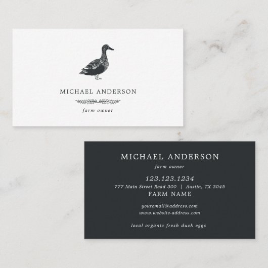 Moderne Simple Duck Boerderij Owner Black White Visitekaartje (Voorkant / Achterkant)