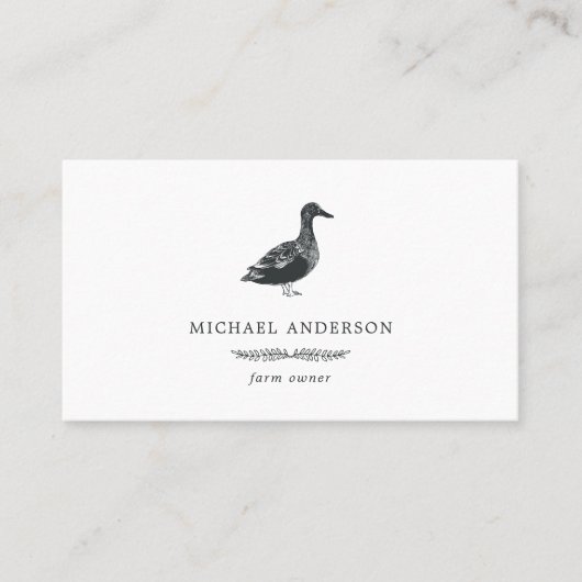 Moderne  Simple Duck Boerderij Owner Black White Visitekaartje (Voorkant)