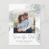 Moderne Simple Dusty Blue Floral Photo QR Code Briefkaart (Voorkant)