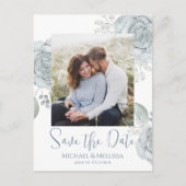 Moderne Simple Dusty Blue Floral Photo QR Code Briefkaart (Voorkant)