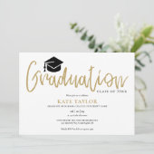 Moderne Simple Gold Script Graduation Party foto Kaart (Staand voorkant)