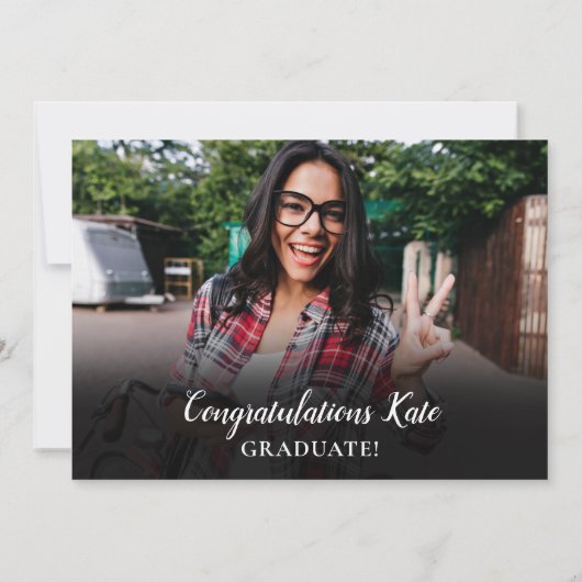 Moderne Simple Gold Script Graduation Party foto Kaart (Achterkant)