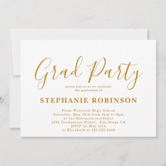 Moderne Simple Gold Script Graduation Party Kaart (Voorkant)