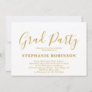 Moderne Simple Gold Script Graduation Party Kaart
