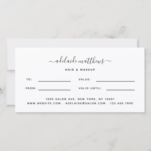Moderne Simple Hair Stylist Script Cadeaucertifica (Achterkant)