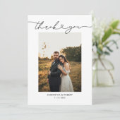 Moderne Simple Heart Script Weduwfoto Bedankkaart (Staand voorkant)