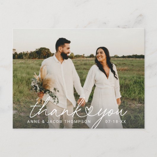 Moderne Simple Heart Script Weduwfoto Hartelijk da Briefkaart (Voorkant)