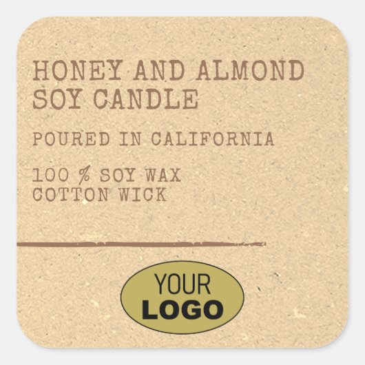 Moderne Simple Kraft Paper Beige Logo Sjabloon Vierkante Sticker (Voorkant)