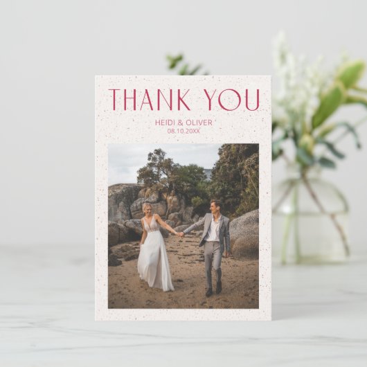 Moderne Simple Magenta Photo Weddenschap Hartelijk Bedankkaart (Staand voorkant)