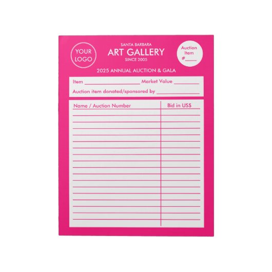 Moderne Simple Magenta voegt Logo toe | Veilingpla Notitieblok (Linkerzijde)