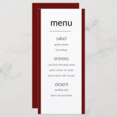 Moderne Simple Maroon and White Wedding Menu Card (Voorkant / Achterkant)