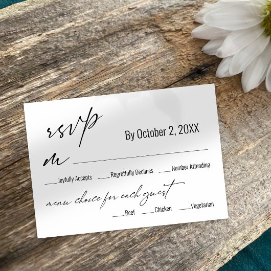 Moderne Simple Menu Choice Wedding RSVP-Kaart