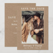 Moderne Simple Minimalist Couple Photo Kraft Save The Date (Voorkant / Achterkant)