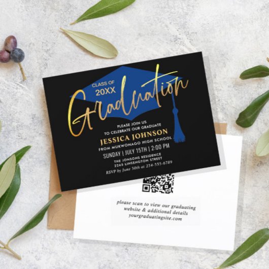 Moderne Simple Minimalist Graduation Party QR code Kaart