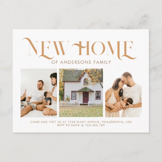 Moderne Simple New Home 3 Photo Moving Aankondigingskaart (Voorkant)