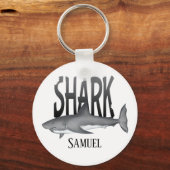 Moderne Simple Ocean Shark Bite Typografie Sleutelhanger (Voorkant)