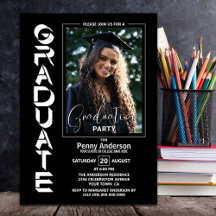 Moderne Simple Photo Black Graduation Party