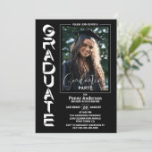 Moderne Simple Photo Black Graduation Party Kaart (Staand voorkant)