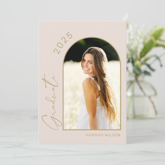 Moderne Simple Photo Blush Pink Graduparty Kaart (Staand voorkant)