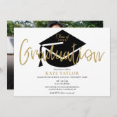 Moderne Simple Photo Gold Script Graduparty Kaart (Voorkant / Achterkant)