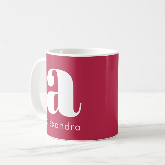 Moderne Simple Pink Monogram Initiaal Letter-naam Koffiemok (Voorkant links)