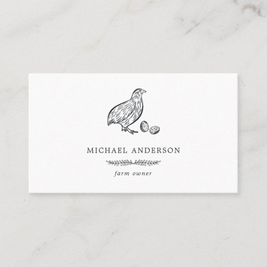 Moderne  Simple Quail Boerderij Eigenaar zwart-wit Visitekaartje (Voorkant)