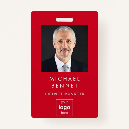 Moderne Simple Red Corporate Photo ID Badge (Voorkant)