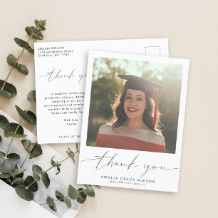 Moderne Simple Script Afstuderen Foto bedankt Briefkaart