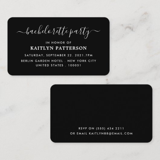 Moderne Simple Script Bachelorette Party Ticket Informatiekaartje (Voorkant / Achterkant)