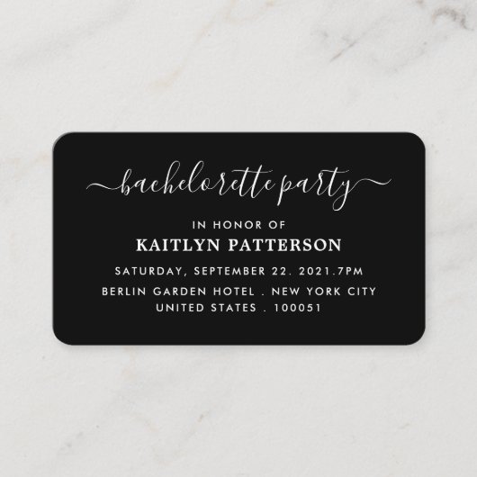 Moderne Simple Script Bachelorette Party Ticket Informatiekaartje (Voorkant)