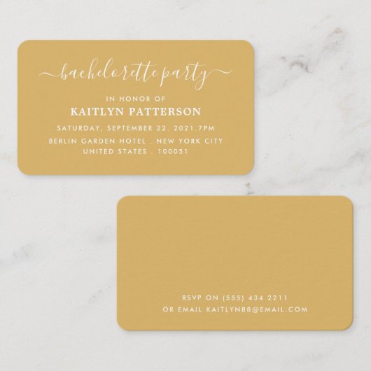 Moderne Simple Script Bachelorette Party Ticket Informatiekaartje (Voorkant / Achterkant)