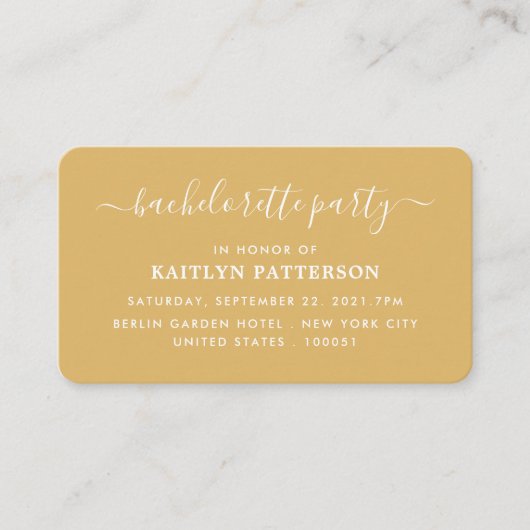 Moderne Simple Script Bachelorette Party Ticket Informatiekaartje (Voorkant)