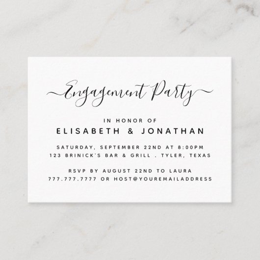 Moderne Simple Script Engagement Party-ticket Visitekaartje (Voorkant)