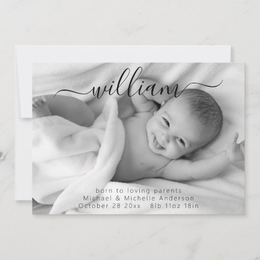 Moderne Simple Script Photo Sweet Baby Birth Aankondiging (Voorkant)