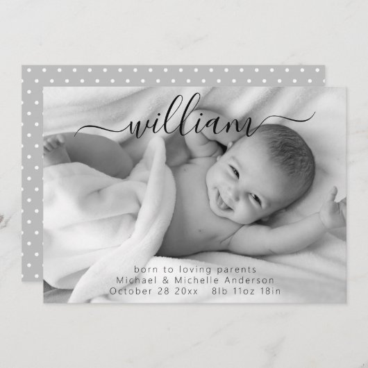 Moderne Simple Script Photo Sweet Baby Birth Aankondiging (Voorkant / Achterkant)