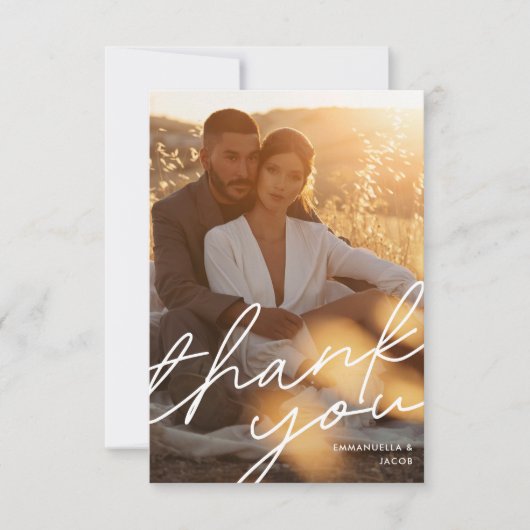Moderne Simple Script Typography Weddenfoto Bedankkaart (Voorkant)