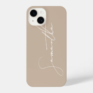 Moderne Simple Signature Script Calligraphy Beige iPhone 14 Hoesje