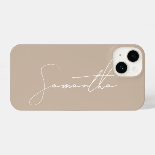 Moderne Simple Signature Script Calligraphy Beige iPhone Hoesje (Achterkant horizontaal)