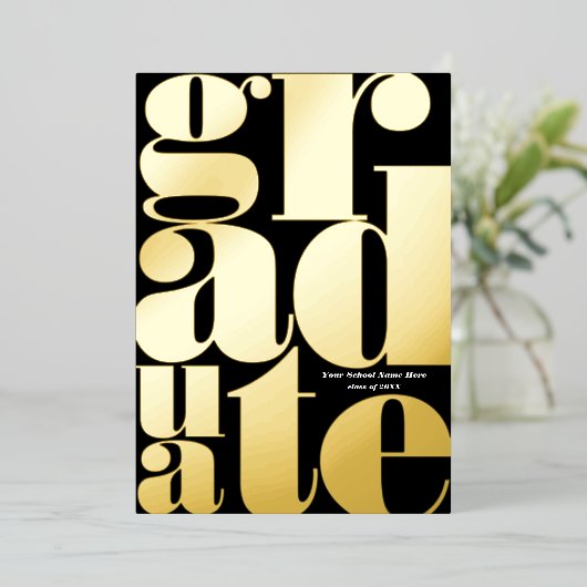 Moderne Simple Typography Graduation Party Real Folie Uitnodiging (Staand Voorkant)