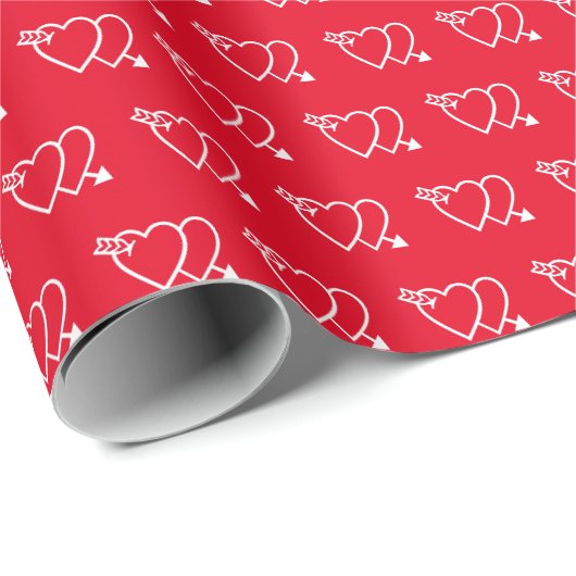 Moderne Simple Valentijn Two Red Hearts Pattern Cadeaupapier (Rol Hoek)