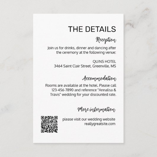 Moderne Simple Wedding Details Kaart (Voorkant)