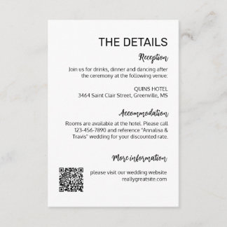 Moderne Simple Wedding Details Kaart