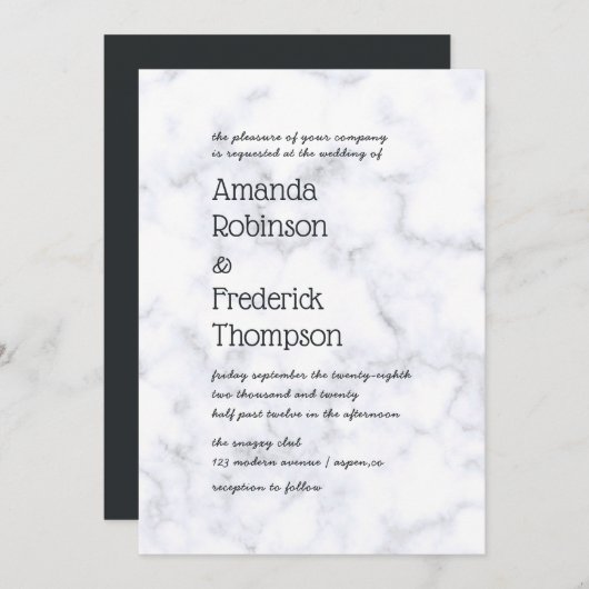 Moderne Simplistic Marmeren Bruiloft Kaart (Voorkant / Achterkant)
