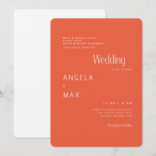 Moderne Sinaasappel Beide Ouders Trouwen Kaart (Voorkant / Achterkant)