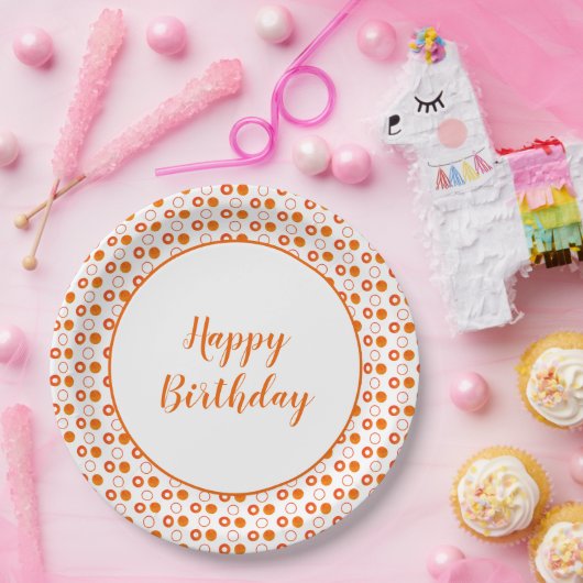 Moderne Sinaasappel en Witte Verjaardag Papieren Bordje (Feest)