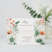 Moderne Sinaasappel groene Waterverf Floral RSVP Kaartje (Staand voorkant)