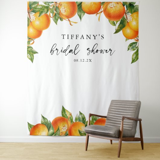 Moderne Sinaasappels Citrus Bruidsmeisje Bruiloft Wandkleed (In situ)